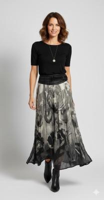 Beate Heymann Maxirock – Florale Abstraktion in edlem Monochrom