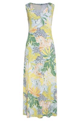 Ärmelloses Maxikleid mit Tier- und Blumenmuster in Gelb und Grün