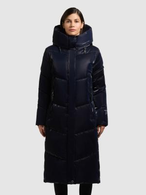 Pulset shiny | KHUJO Steppmantel – Glänzender Chic in Navy-Blau