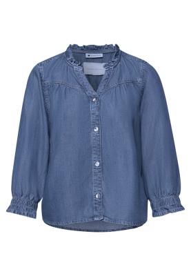 Style Ruffle Blouse,mid blue