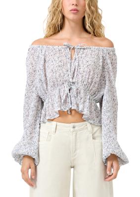 Carmenbluse mit all over print Gummizug in der Taille