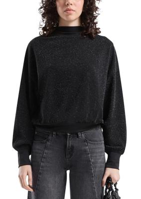 Glitzer-Sweatshirt mit überschnittener Schulter