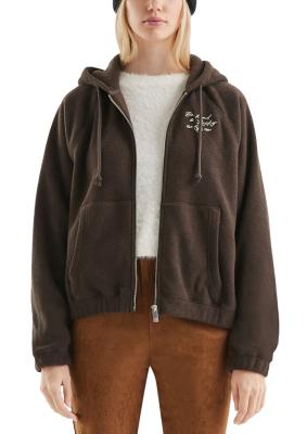 Flauschige Teddy Fleece Hoodie Jacke mit Stickerei