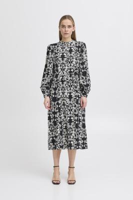 Midikleid mit floraler Eleganz in Schwarz-Crème | IHGOCINA DR Dresses