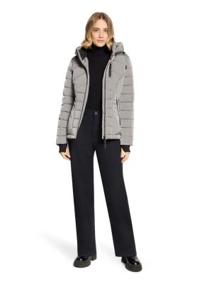 Damen-Steppjacke in Grau mit Fake-Daune und Kapuze