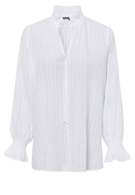 Marc Aurel Bluse mit Rüschenkragen und gewebten Streifen – stilvoll & feminin