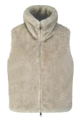 Fake Fur Weste in Beige mit Stehkragen