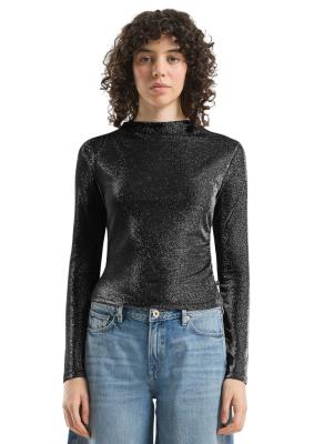 Glitzershirt mit seitlicher Raffung