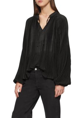 Plissierte Satin-Bluse