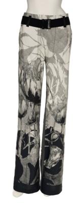 Beate Heymann Design-Hose – Kunstvoller Floral-Print trifft auf Leinen-Struktur