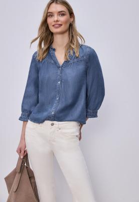 Style Ruffle Blouse,mid blue