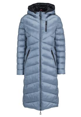 Langer Steppmantel mit Kontrastkapuze