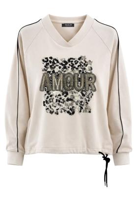 Sweat mit AMOUR“-Print mit Leo-Elementen und aufwendigen Schmuckdetails