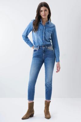 Cropped Push In Secret Glamour-Jeans, Slim, mit Tweed-Mix