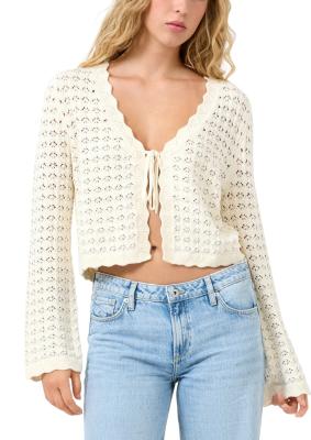 Strickjacke mit Ajourmuster und Bindedetail