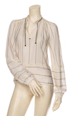 Elegante Creme Leinenbluse mit Zierstreifen