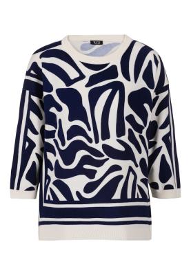 TUZZI Strickpullover – Grafischer Statement-Print in zeitlosem Marine-Weiß
