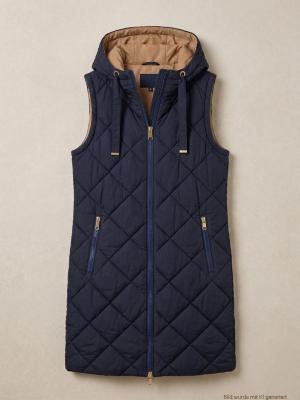 Lange, gesteppte Damen-Weste von White Label in Navy mit Gold-Akzenten