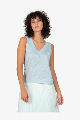 Edel & vielseitig: Ärmelloses Shirt mit schimmerndem Finish