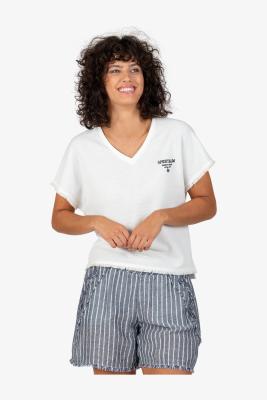 T-Shirt mit V-Ausschnitt und Fransen – Lässiger Look mit Stil